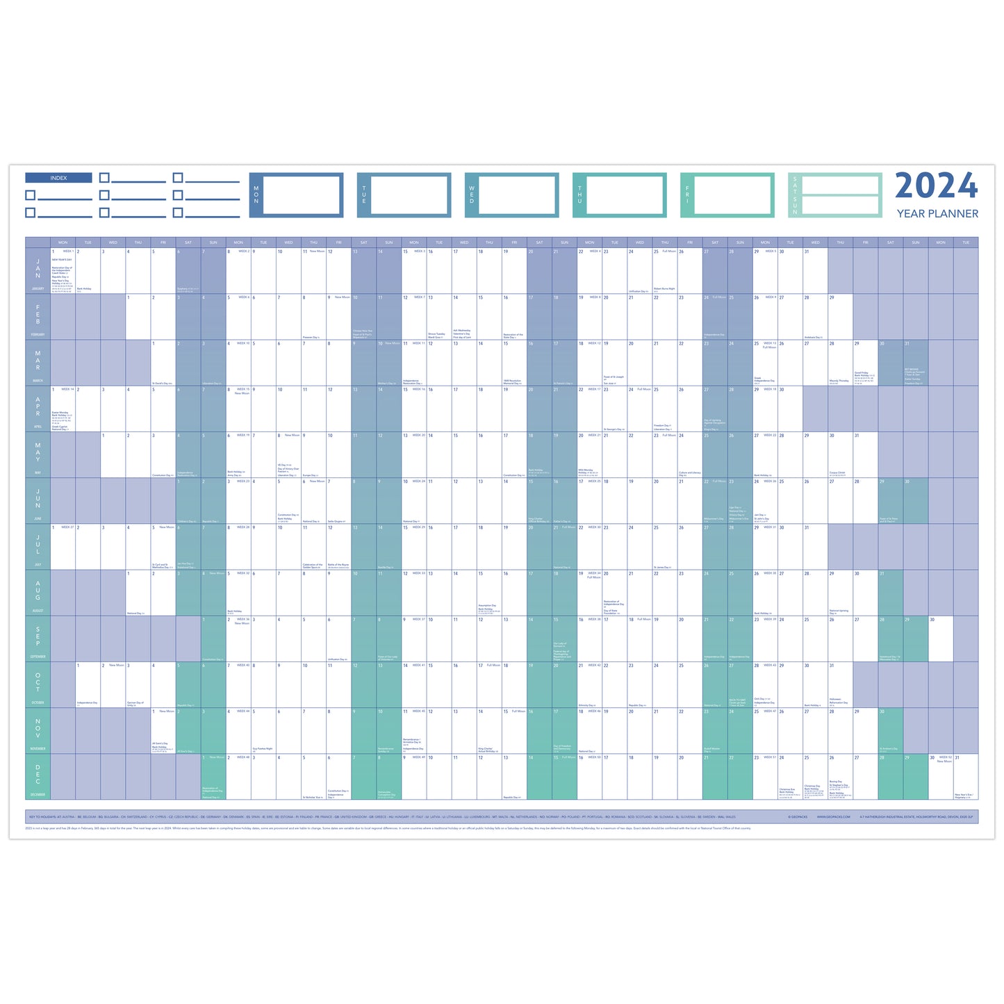 2024 GIANT YEAR WALL CHART AND HOLIDAY PLANNER