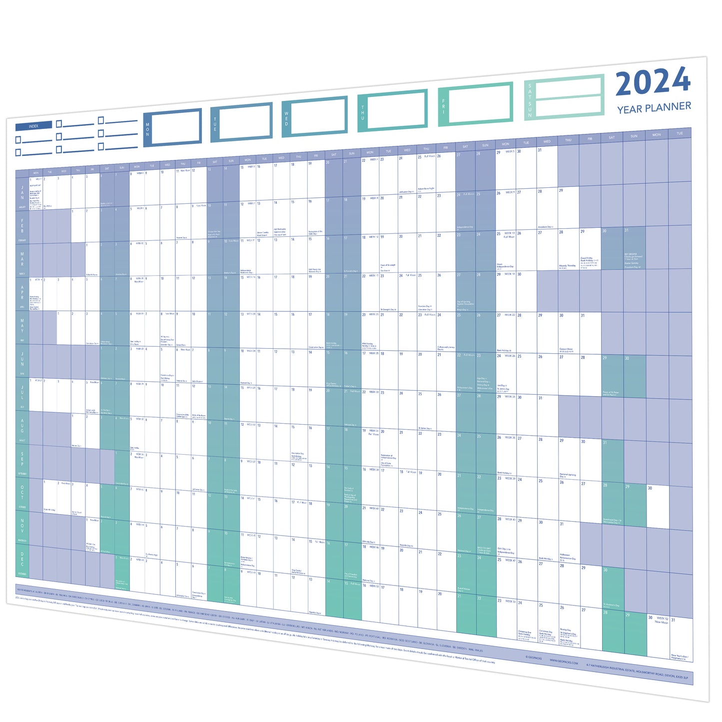 2024 GIANT YEAR WALL CHART AND HOLIDAY PLANNER