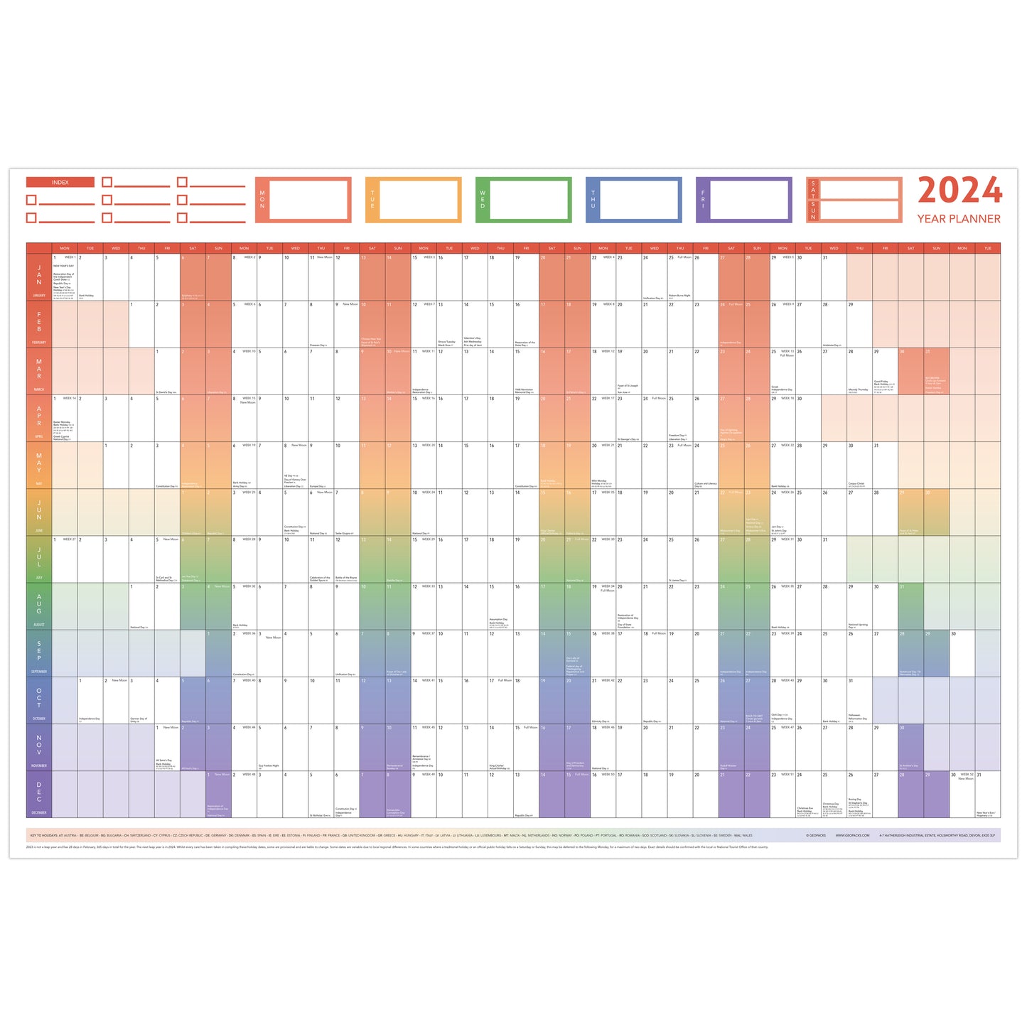 2024 GIANT YEAR WALL CHART AND HOLIDAY PLANNER