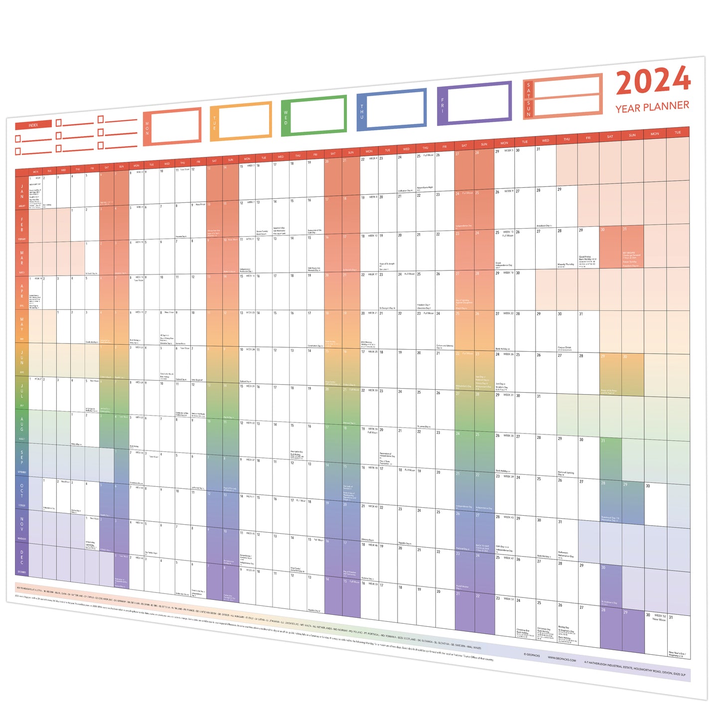 2024 GIANT YEAR WALL CHART AND HOLIDAY PLANNER