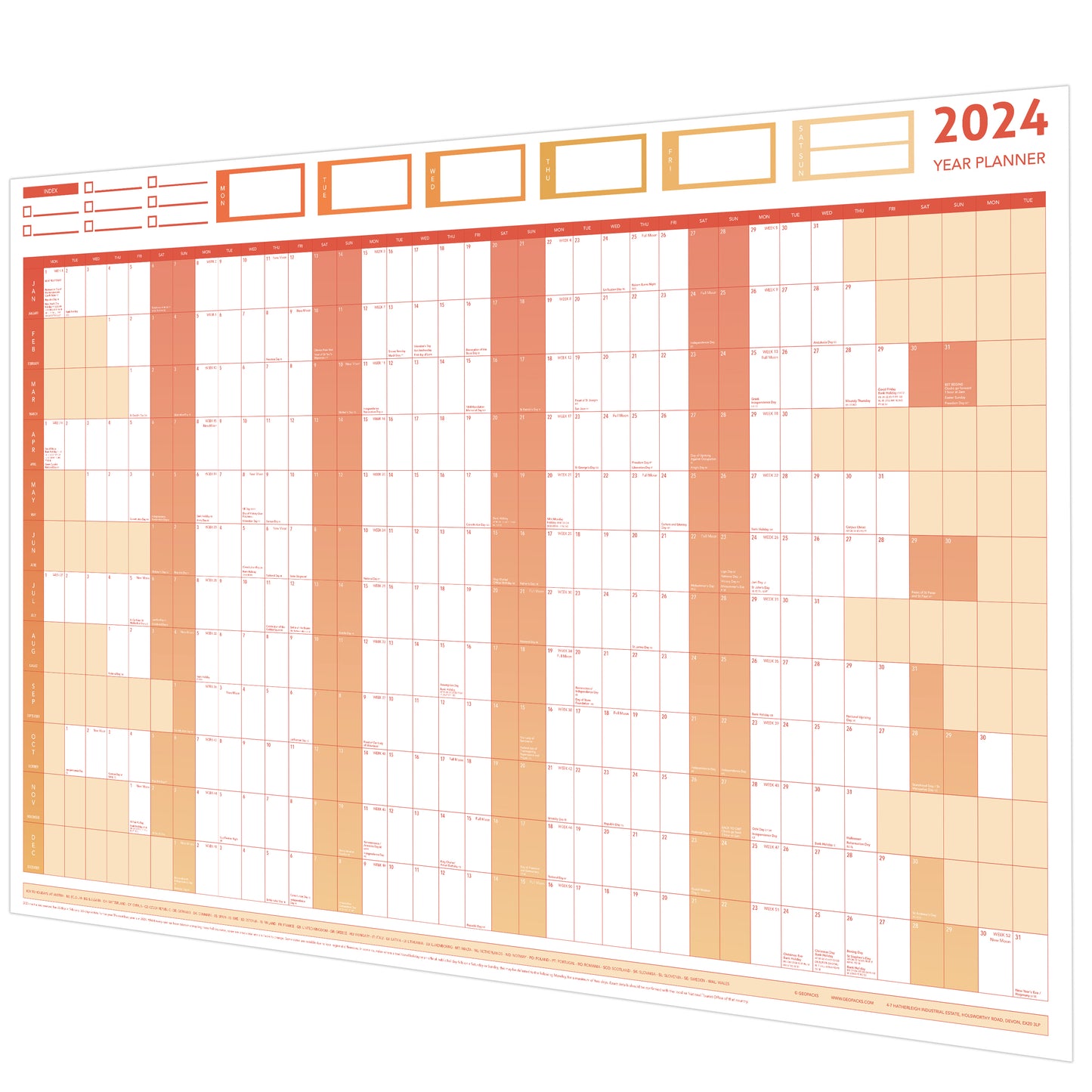 2024 GIANT YEAR WALL CHART AND HOLIDAY PLANNER