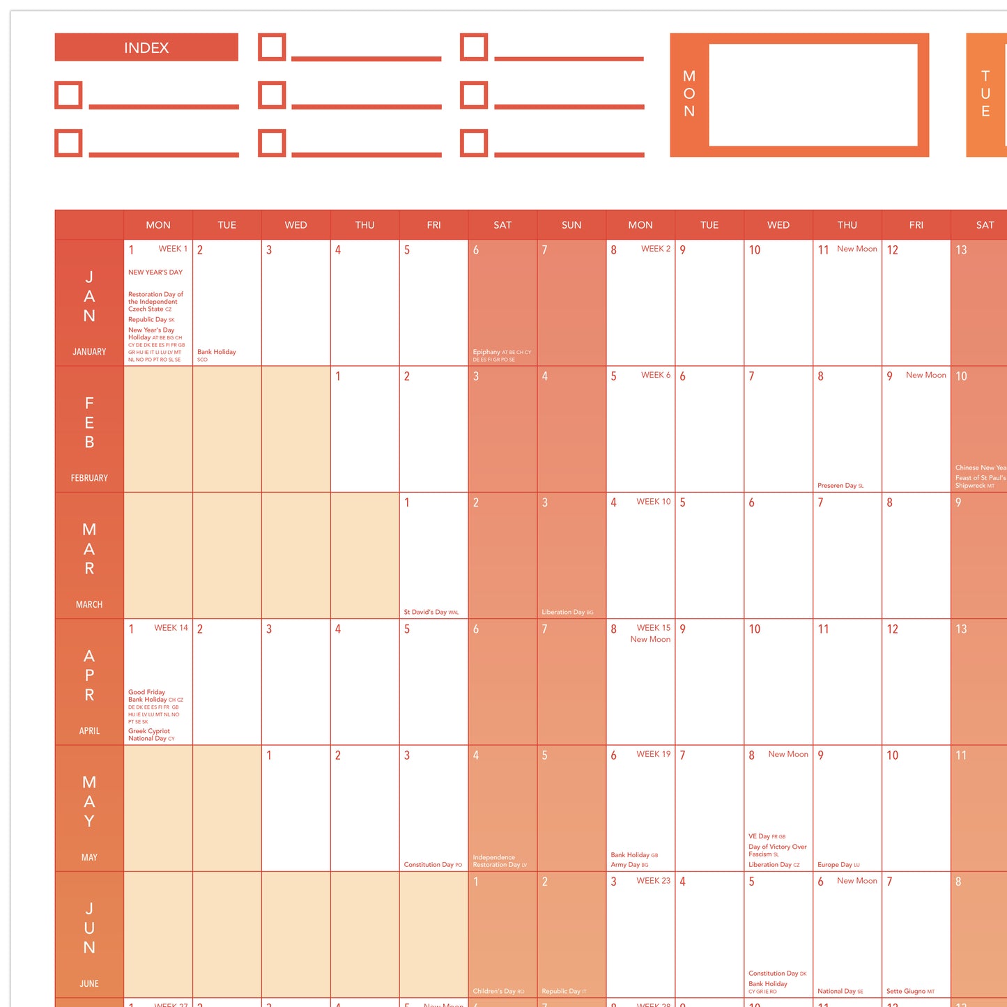 2024 GIANT YEAR WALL CHART AND HOLIDAY PLANNER