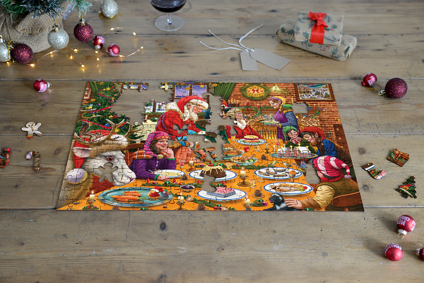 Christmas Dinner at Santa's Workshop - 300 Piece Wooden Jigsaw Puzzle