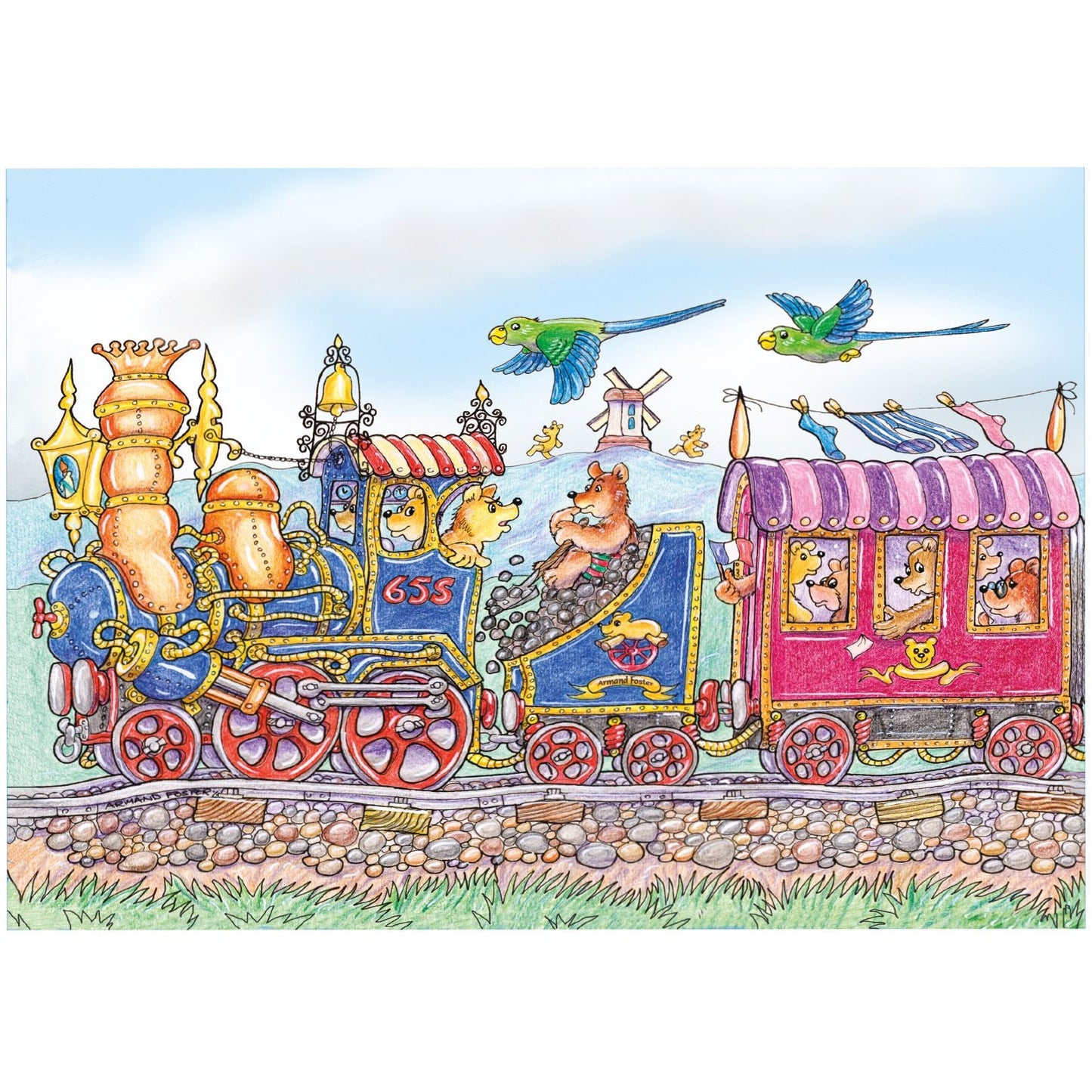 Bear Train - Armand Foster 3 x 12 Piece Kids Jigsaw Puzzle 1