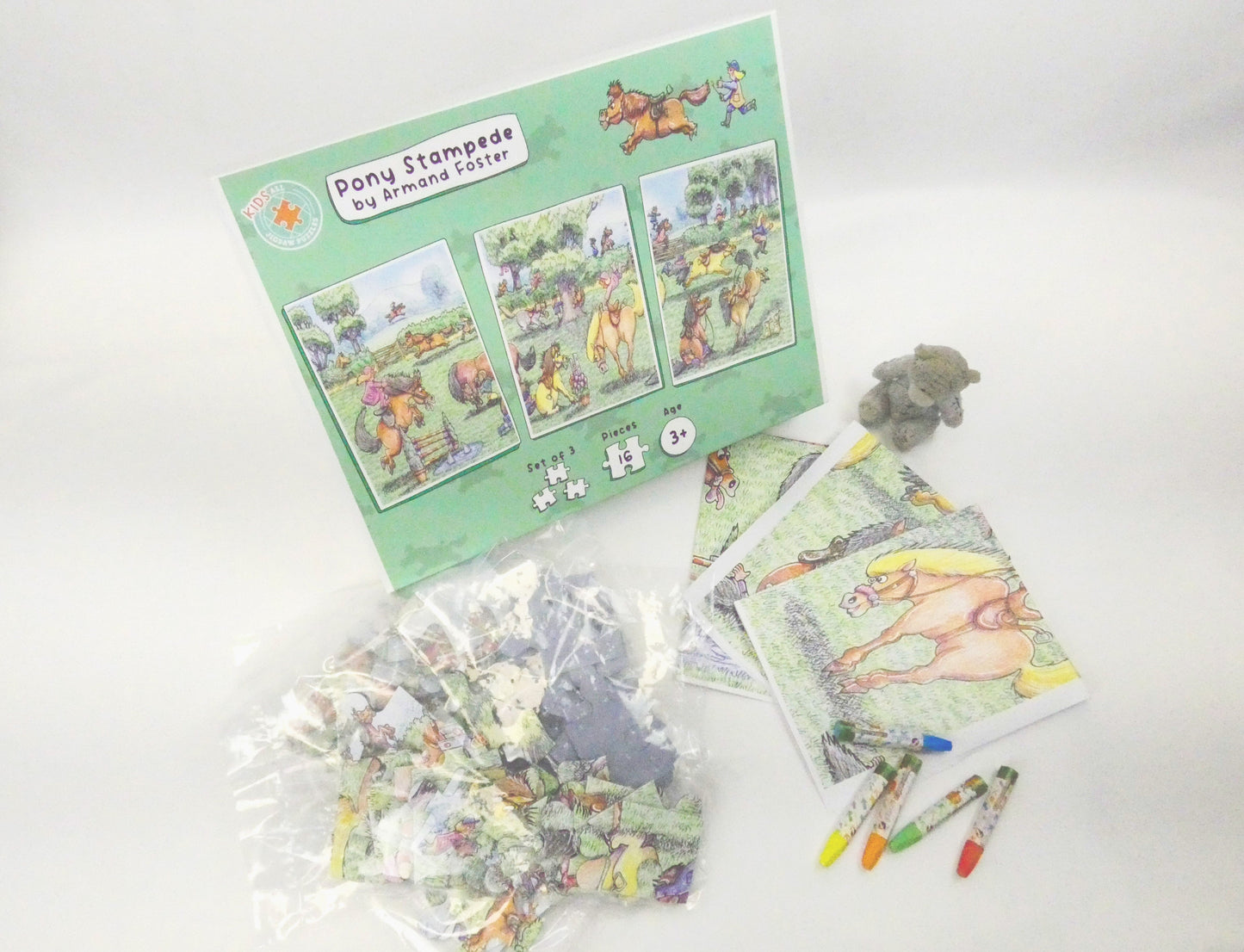 Pony Stampede - Armand Foster 3 x 16 Piece Kids Jigsaw Puzzle