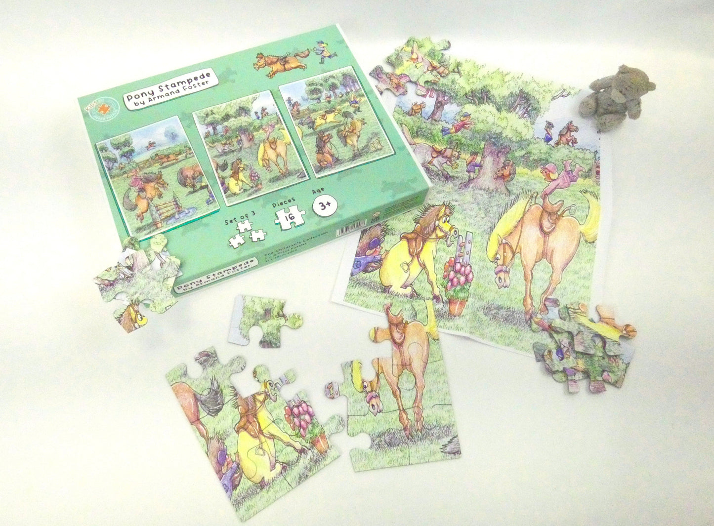 Pony Stampede - Armand Foster 3 x 16 Piece Kids Jigsaw Puzzle
