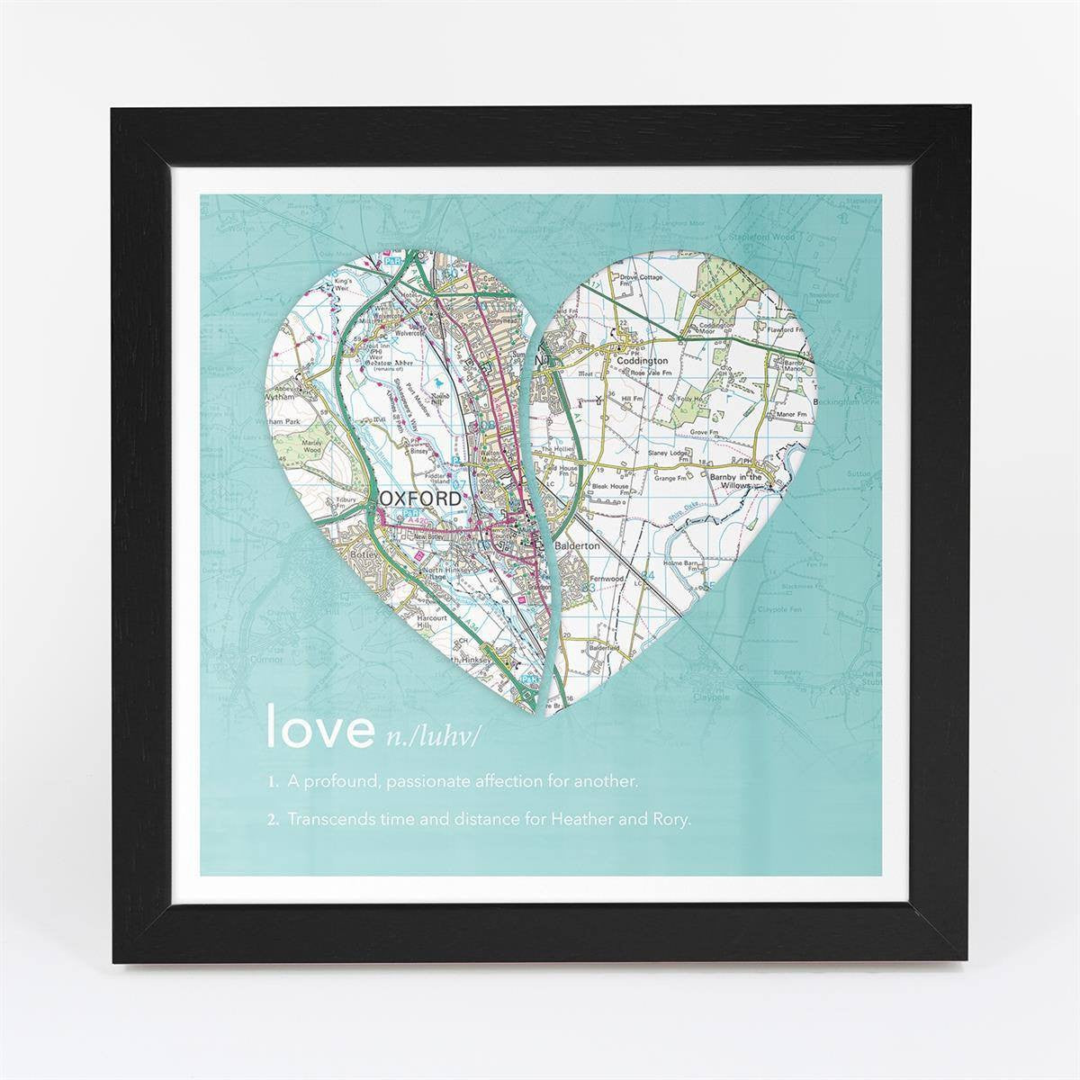 Wall Art - Joined Map Heart – Personalised Dictionary Definition Map Art - Love