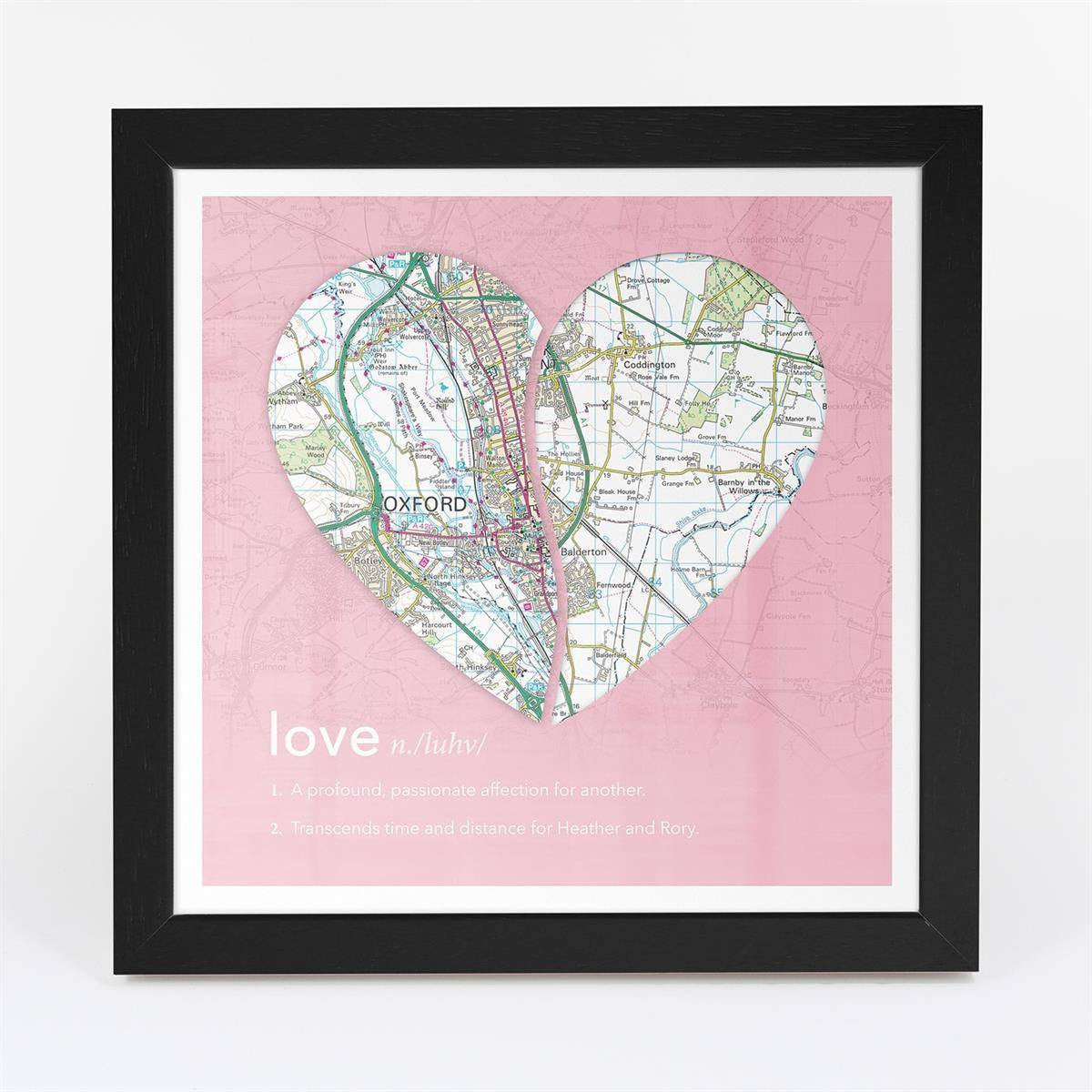 Wall Art - Joined Map Heart – Personalised Dictionary Definition Map Art - Love