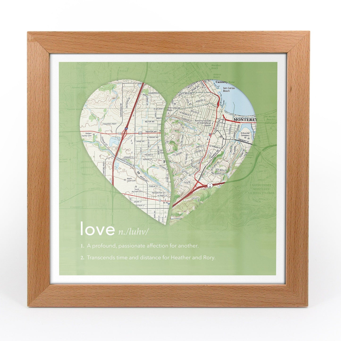 Wall Art - Joined Map Heart – Personalized Dictionary Definition Map Art - Love