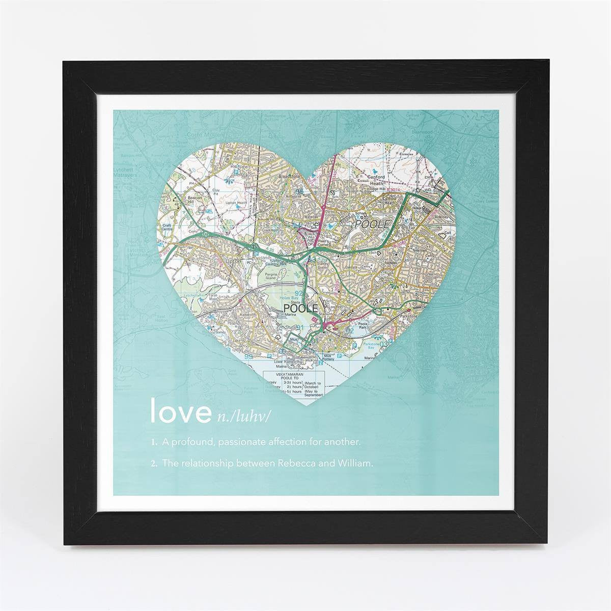 Wall Art - Personalised Framed Dictionary Definition Map - Love