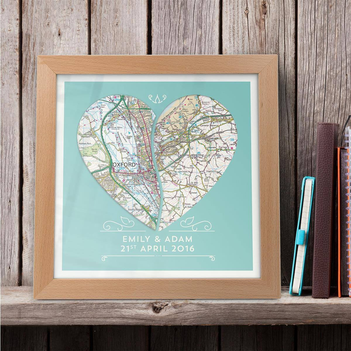 Wall Art - Personalised Joined Heart - Framed Map Print