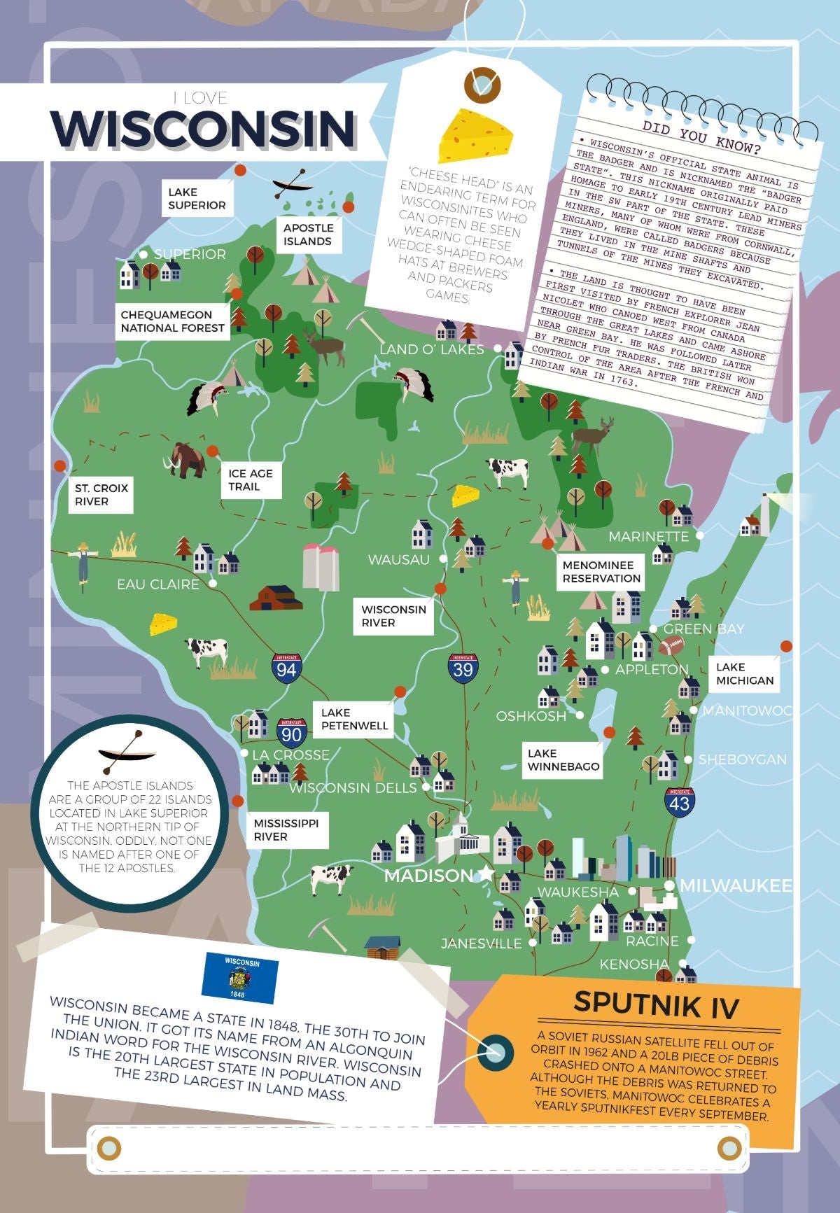 Wisconsin - I Love My State 400 Piece Personalized Jigsaw Puzzle