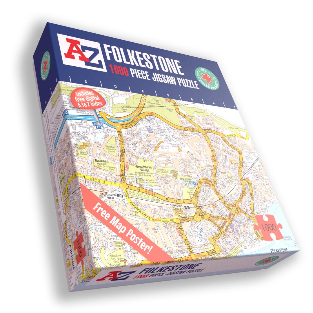 A to Z Map of  Folkestone 1000 Piece Jigsaw