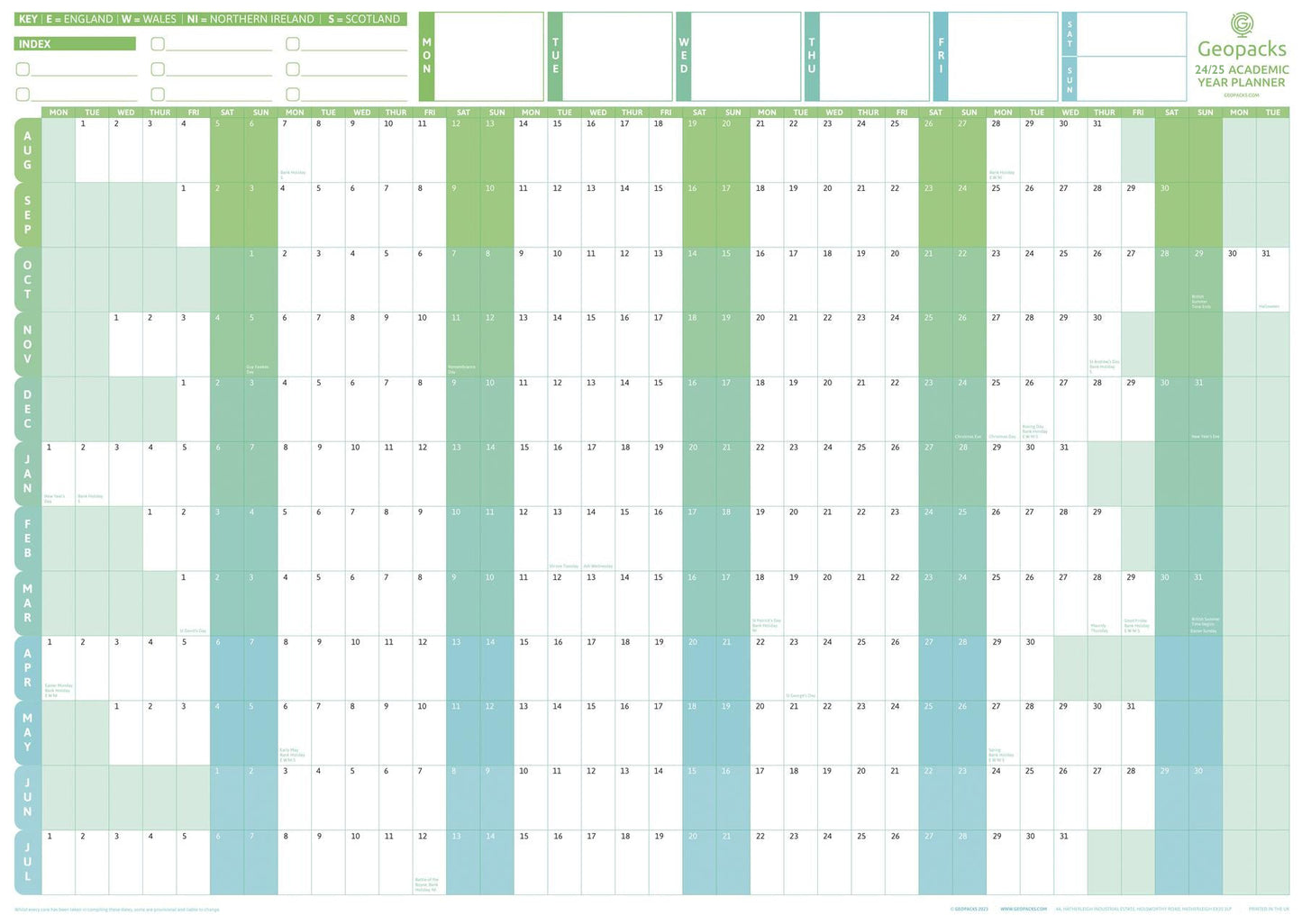 2024 / 2025 Academic Year Planner