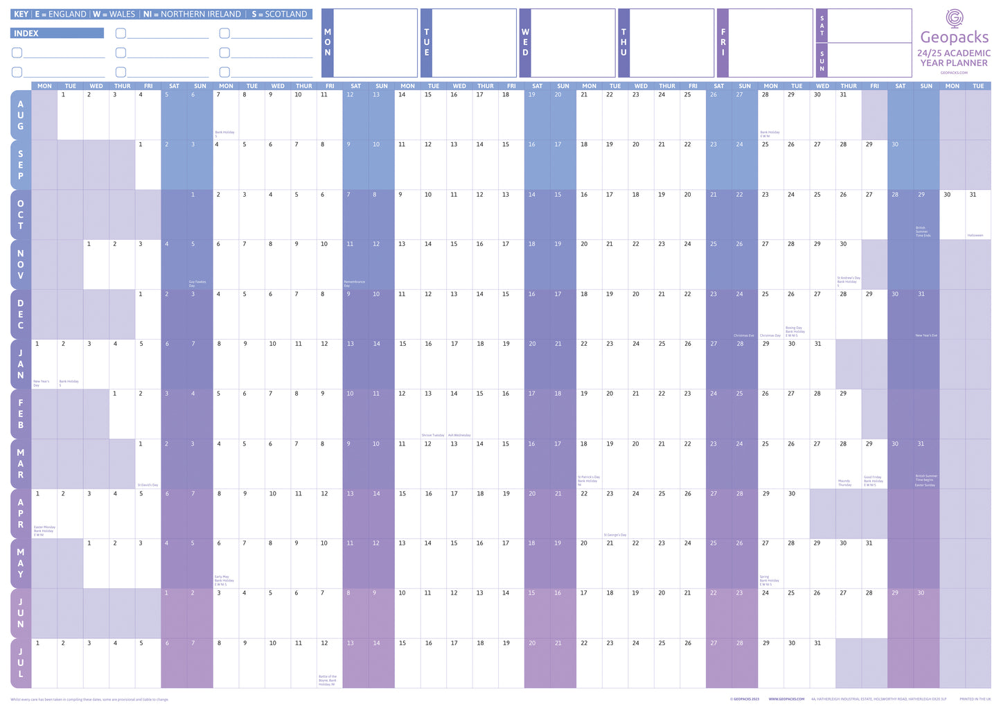 2024 / 2025 Academic Year Planner