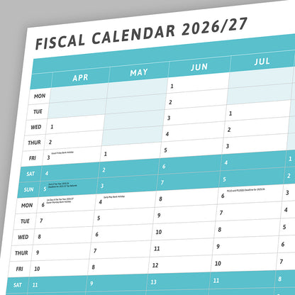 Tax Planner - 2026/27 Fiscal Wall Planner - Green (Giant 119x93cm)