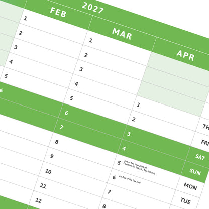 Tax Planner - 2026/27 Fiscal Wall Planner - Green (Giant 119x93cm)