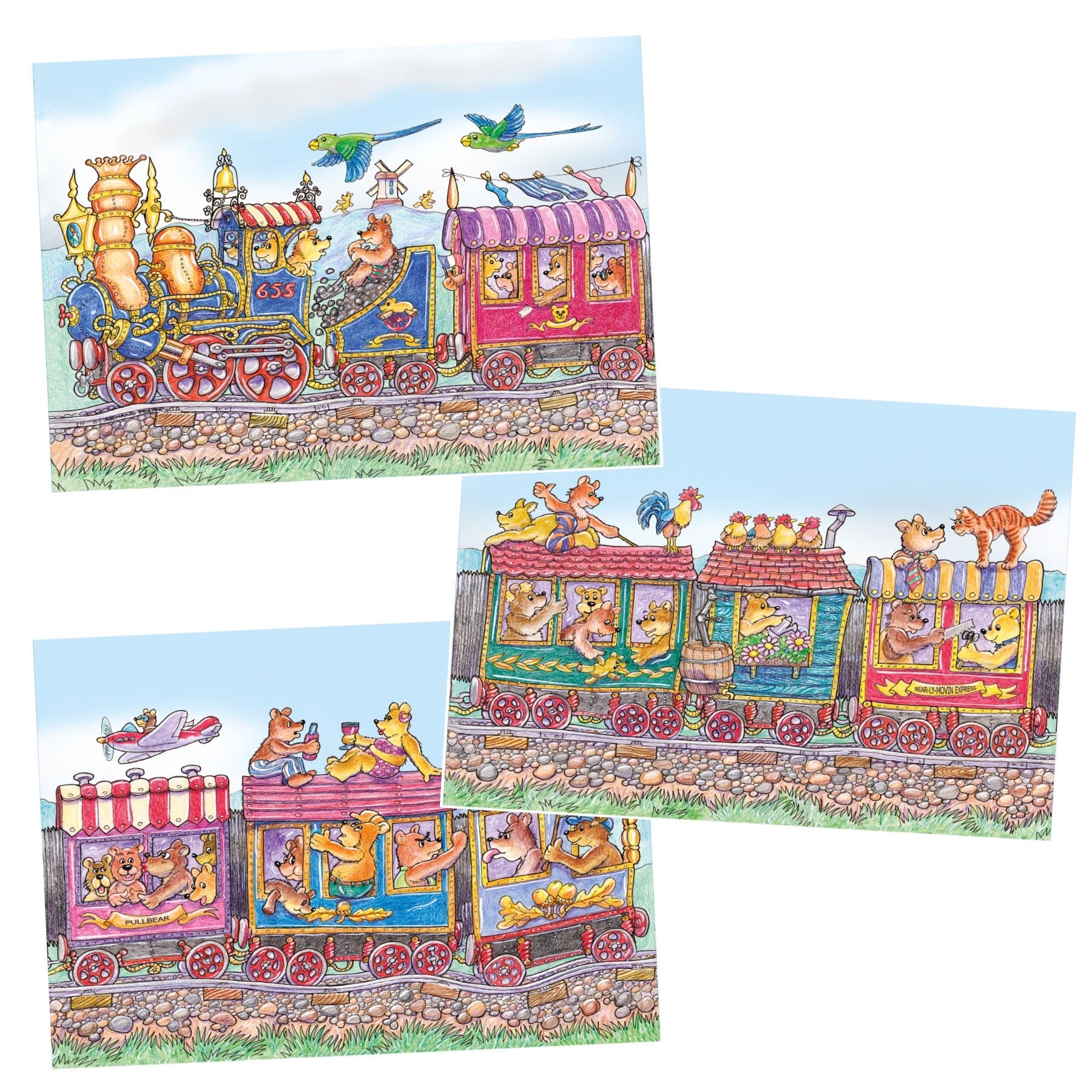 Bear Train - Armand Foster 3 x 12 Piece Kids Jigsaw Puzzle