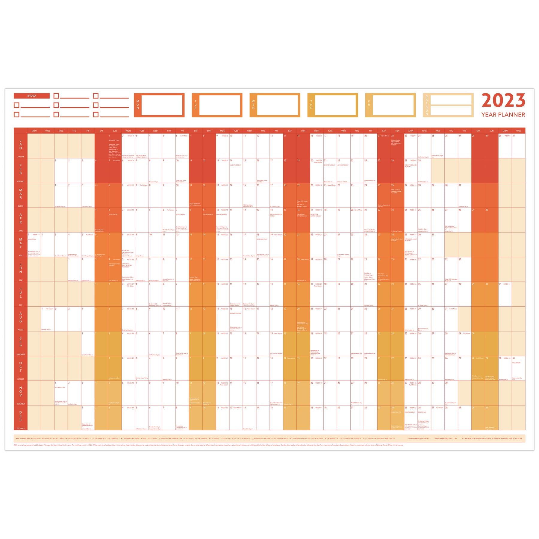 2023 GIANT YEAR WALL CHART AND HOLIDAY PLANNER RED