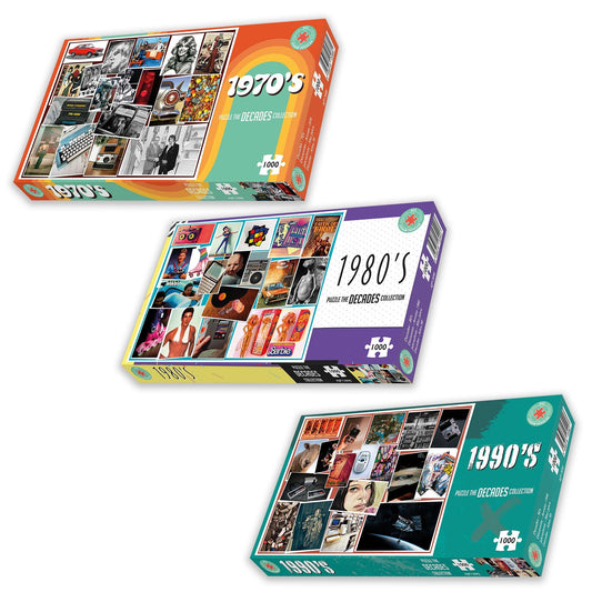 Decades 70's-90's 3 x 1000 Piece jigsaw Puzzle Set box