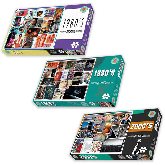 Decades 80s-00s 3 x 500 Piece Jigsaw Puzzle Set box