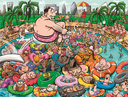 Chaos at the Swimming Pool 1000 or 500 Piece Jigsaw Puzzle