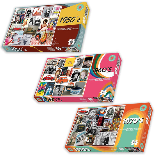 Decades 50's-70's 3 x 500 Piece jigsaw Puzzle Set box