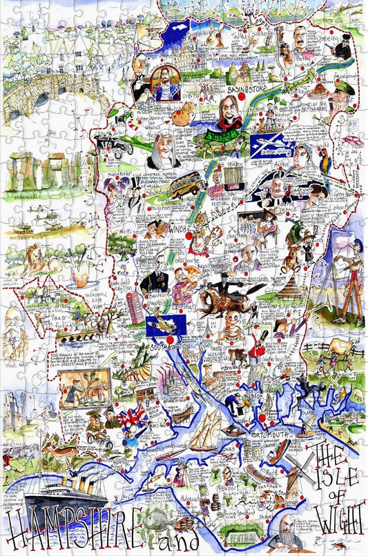 Map of Hampshire and The Isle of Wight - Tim Bulmer - 300 Piece Wooden Jigsaw Puzzle
