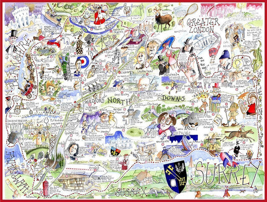 Jigsaw Puzzle - Comical Map Of Surrey - Tim Bulmer 1000 Piece Jigsaw Puzzle