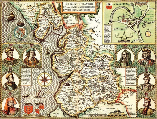 Lancashire Historical Map 1000 Piece Jigsaw Puzzle (1610) - All Jigsaw Puzzles UK
 - 1