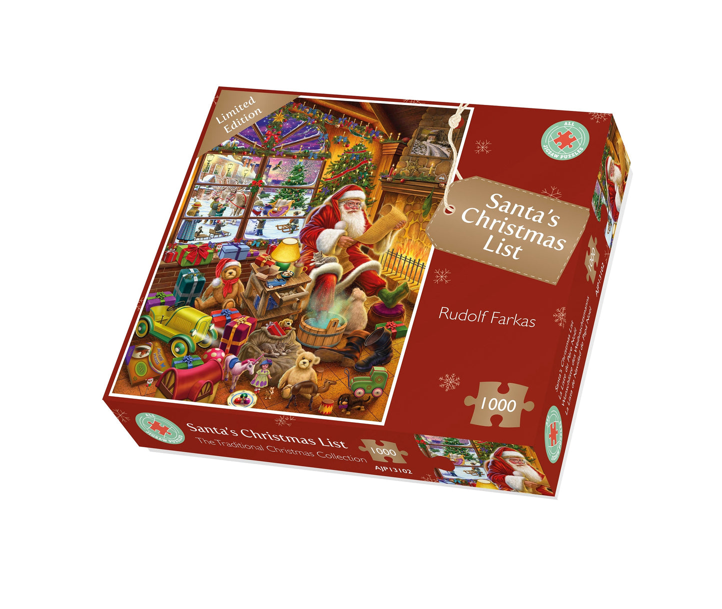 Santa's Christmas List 1000 or 500XL Piece Jigsaw Puzzle By Rudolf Farkas box