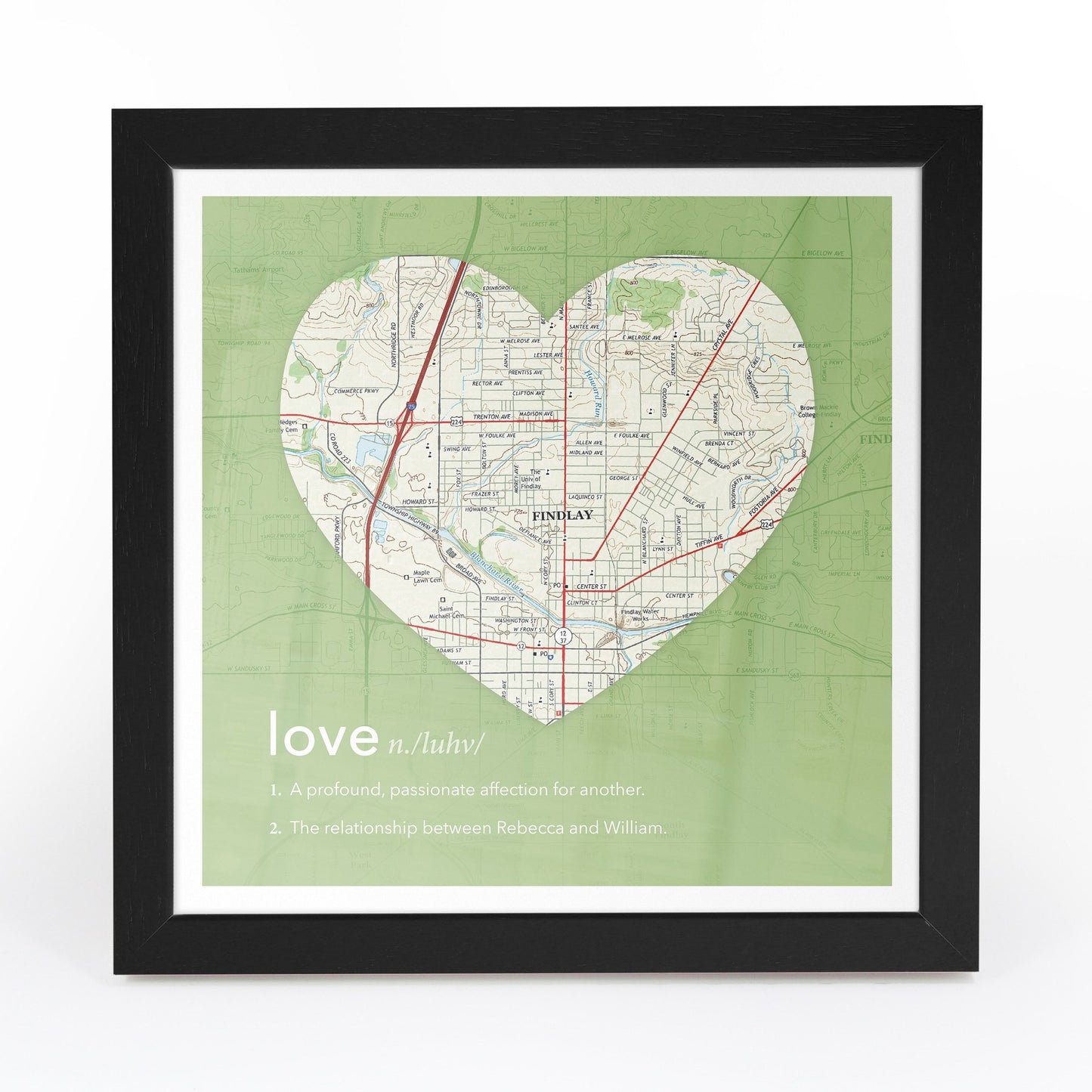 US Wall Art - Personalized Framed Heart US Map