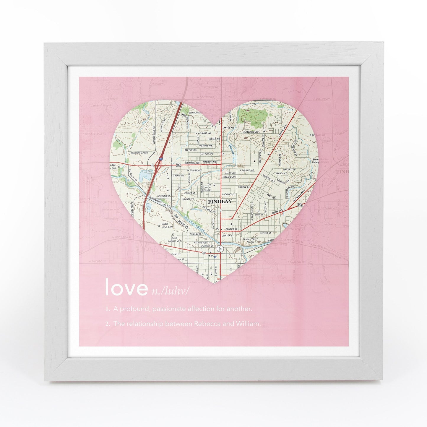 US Wall Art - Personalized Framed Heart US Map