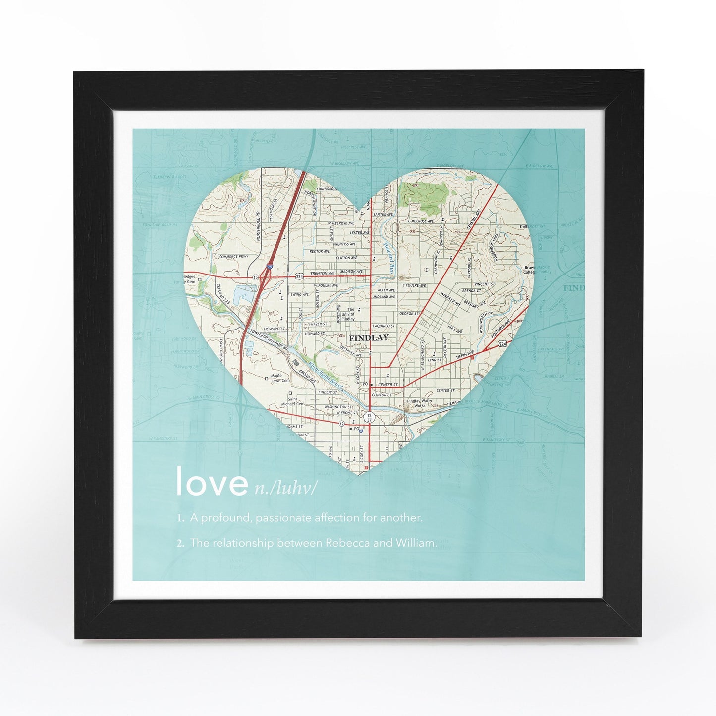 US Wall Art - Personalized Framed Heart US Map