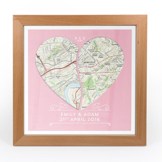 US Wall Art - Twin Heart Personalized Framed US Map Print