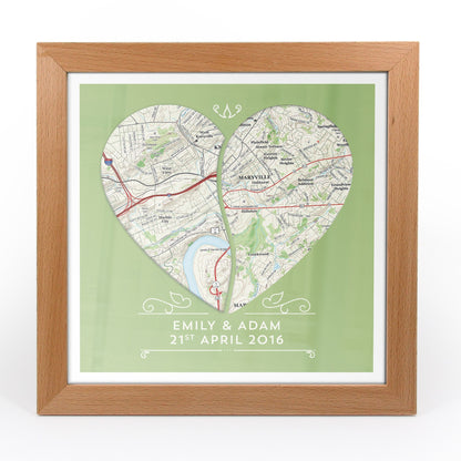 US Wall Art - Twin Heart Personalized Framed US Map Print