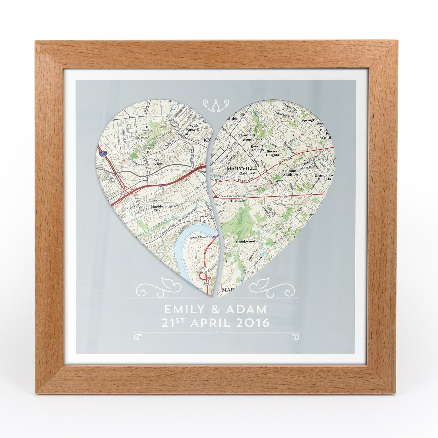 US Wall Art - Twin Heart Personalized Framed US Map Print