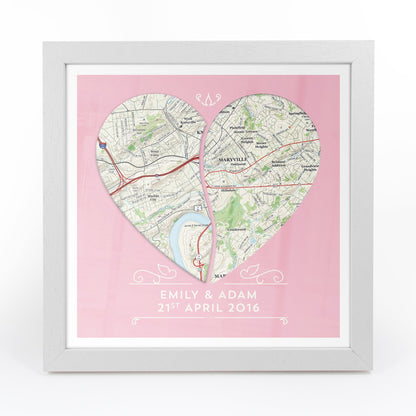 US Wall Art - Twin Heart Personalized Framed US Map Print