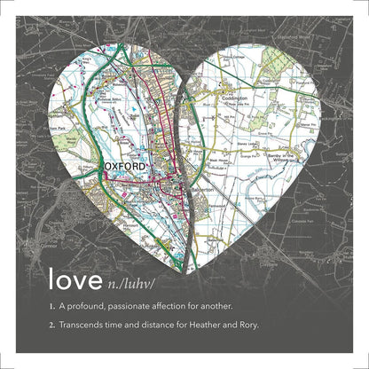 Wall Art - Joined Map Heart – Personalised Dictionary Definition Map Art - Love
