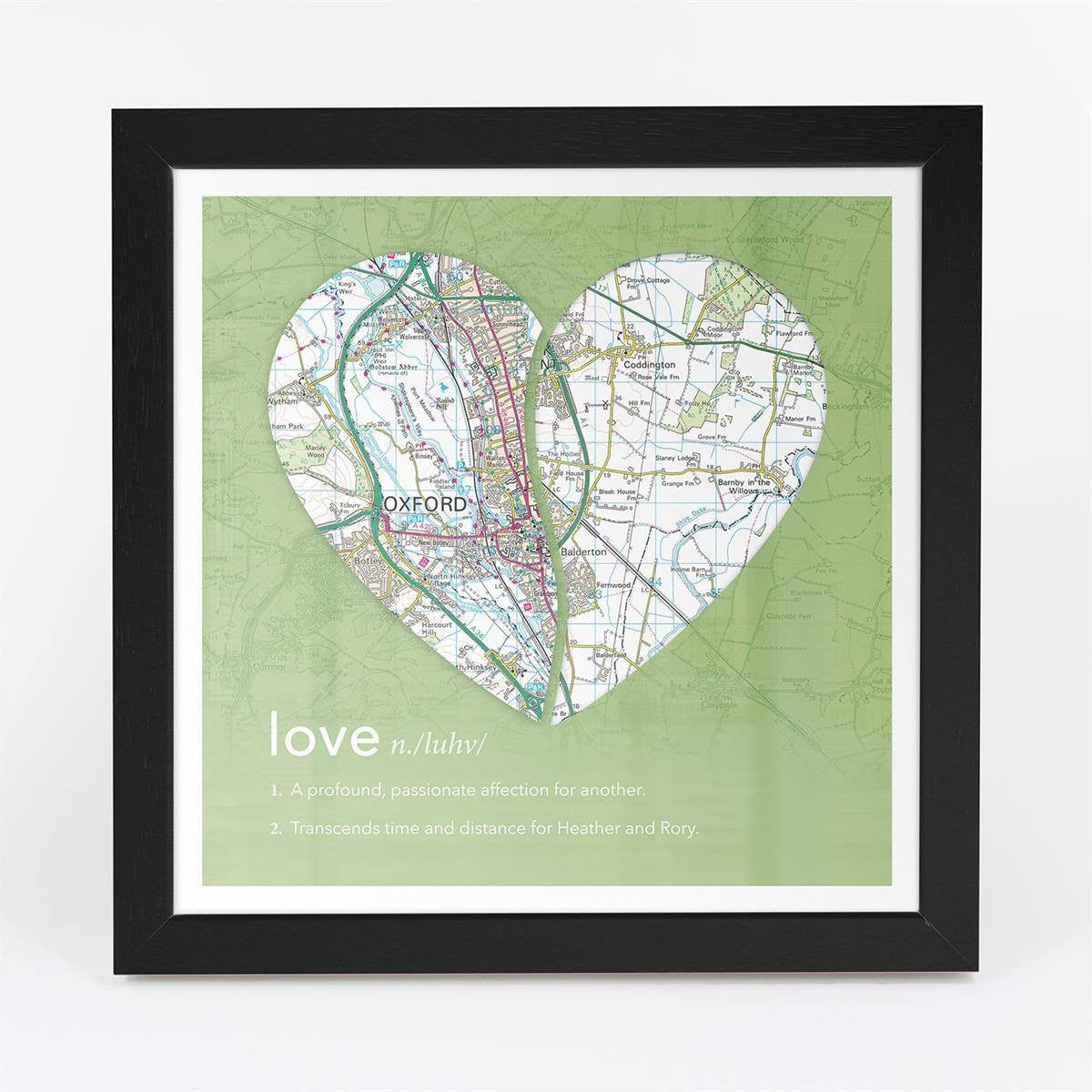 Wall Art - Joined Map Heart – Personalised Dictionary Definition Map Art - Love