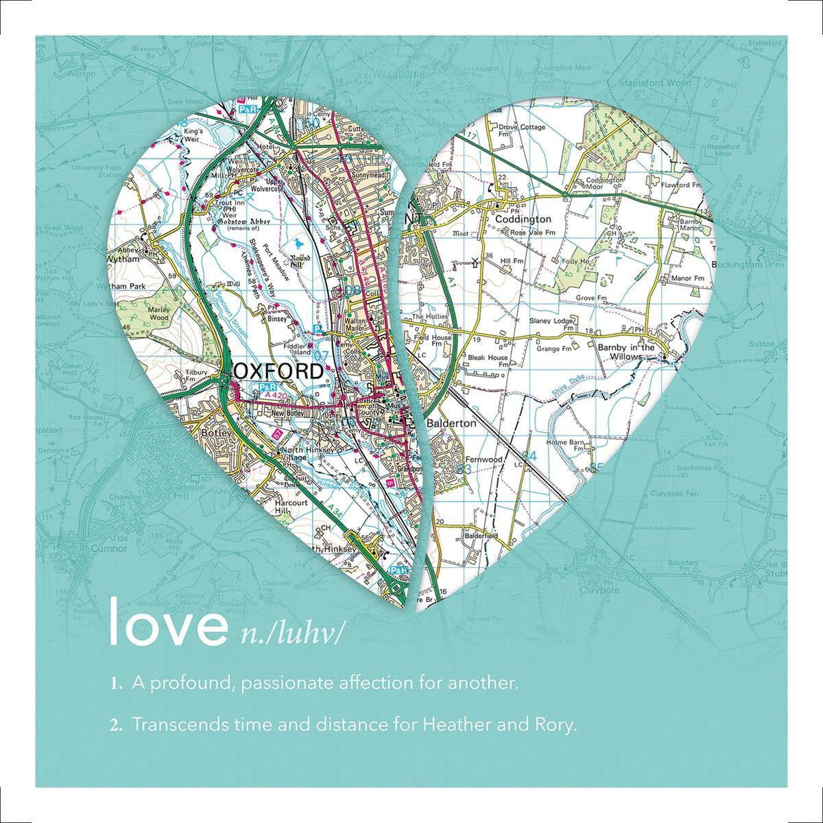 Wall Art - Joined Map Heart – Personalised Dictionary Definition Map Art - Love