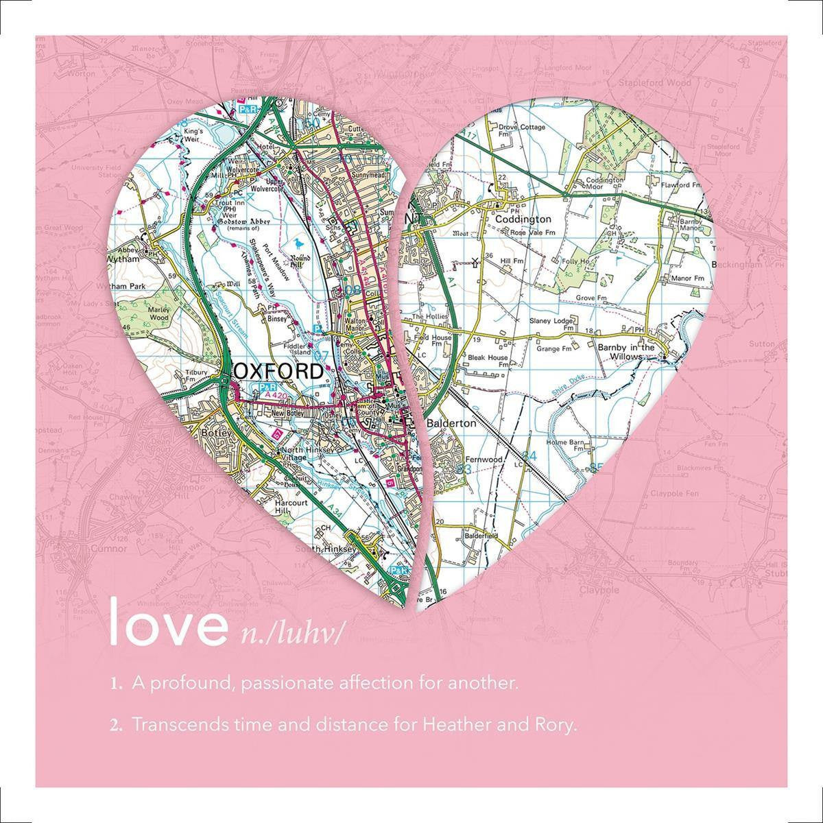 Wall Art - Joined Map Heart – Personalised Dictionary Definition Map Art - Love