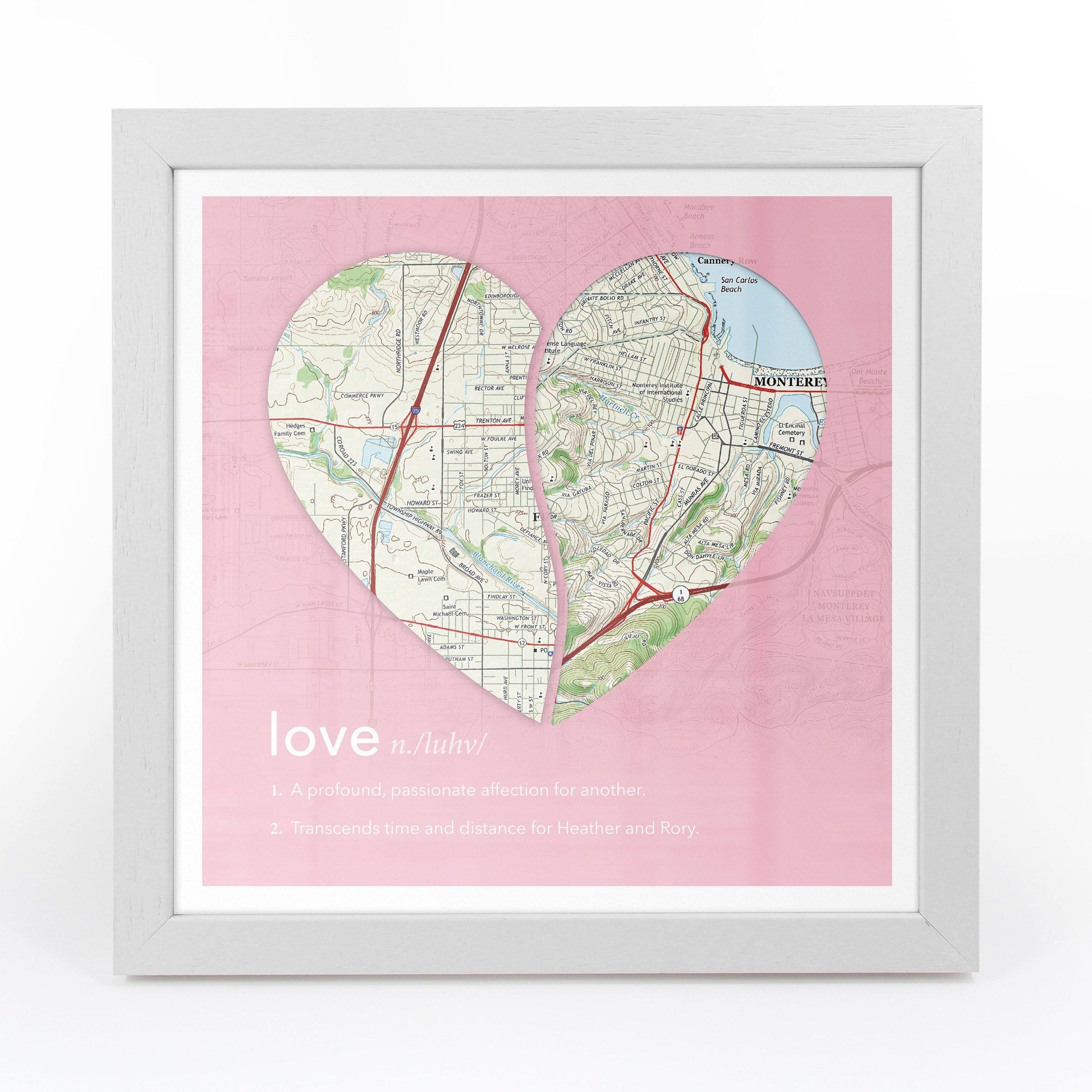 Wall Art - Joined Map Heart – Personalized Dictionary Definition Map Art - Love