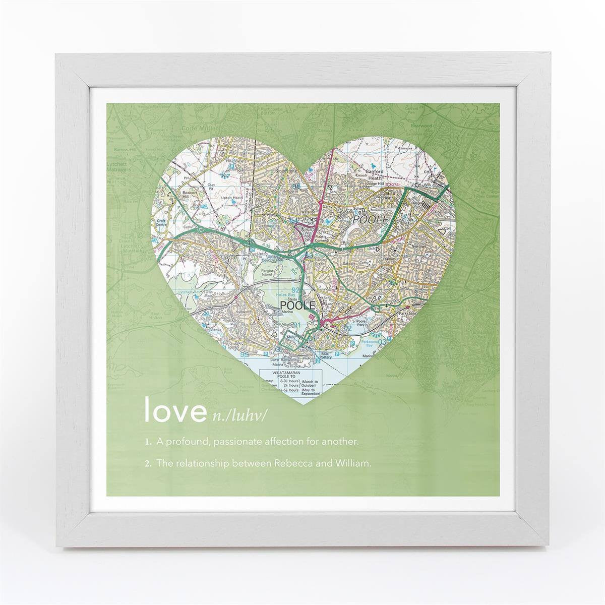 Wall Art - Personalised Framed Dictionary Definition Map - Love