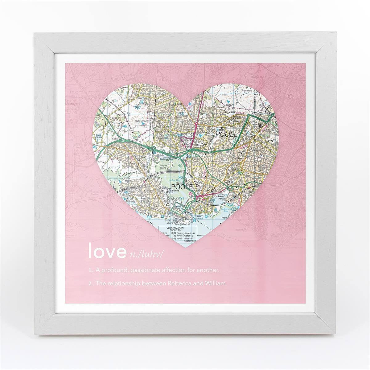 Wall Art - Personalised Framed Dictionary Definition Map - Love