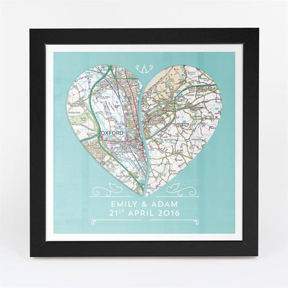 Wall Art - Personalised Joined Heart - Framed Map Print