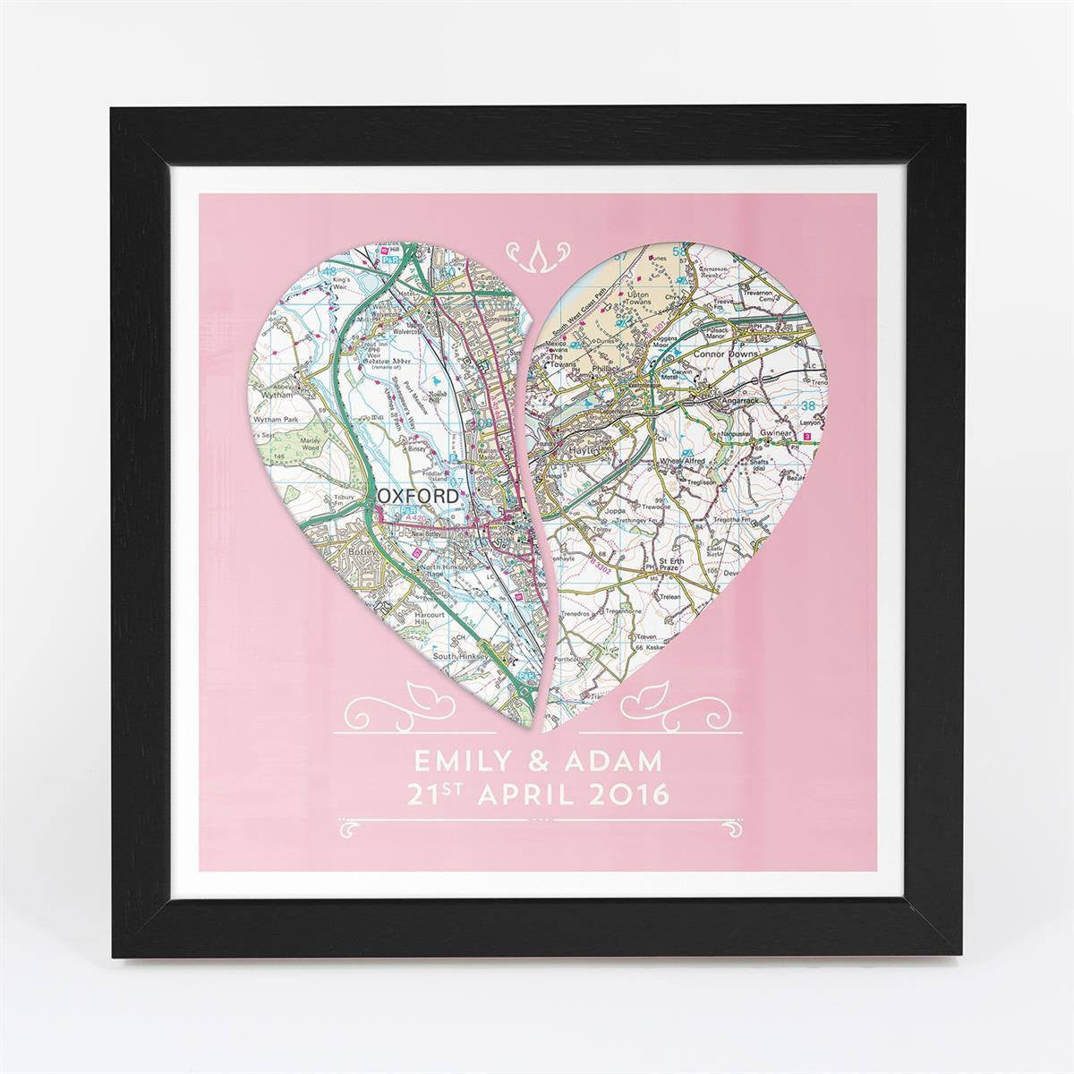 Wall Art - Personalised Joined Heart - Framed Map Print