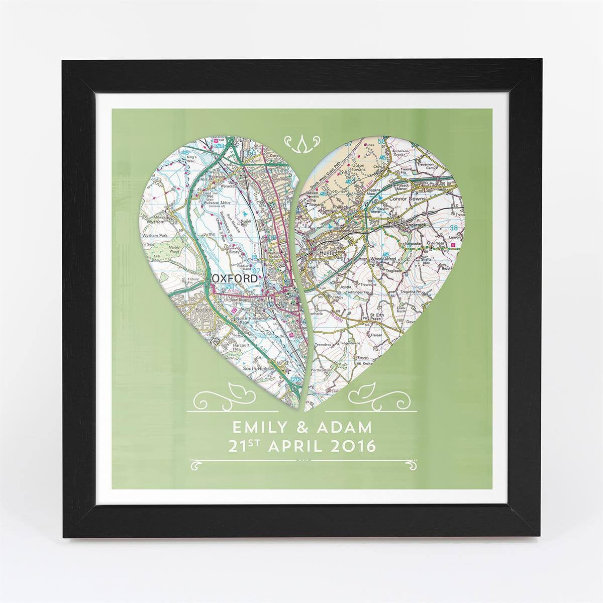 Wall Art - Personalised Joined Heart - Framed Map Print